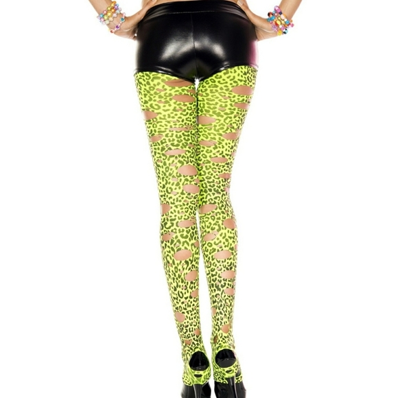 Neon Cut Out Leopard Print Footless Tights - Picture 1 of 2